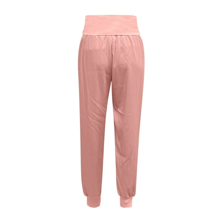 dtydtpe high waisted pants for women solid color women's high-waisted  cropped trousers with split ends cargo pants women pink