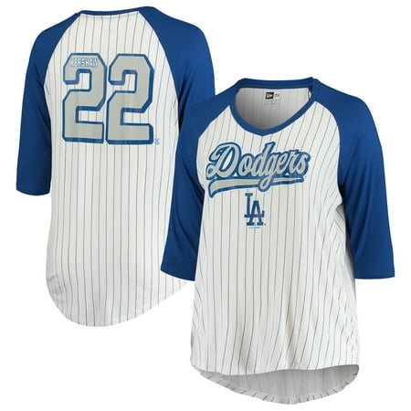 Clayton Kershaw Los Angeles Dodgers 5th & Ocean by New Era Women's Plus Size Player Pinstripe Raglan 3/4-Sleeve T-Shirt -