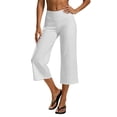 thumbnail image 3 of Women's Lightweight Yoga Capri Pants, Solid Color Elastic Waist Pants for Women, Soft Stretchy Mid Waisted Capris, Pockets Casual Athletic Workout Lounge Capris | UKHCCC,White M, 3 of 7