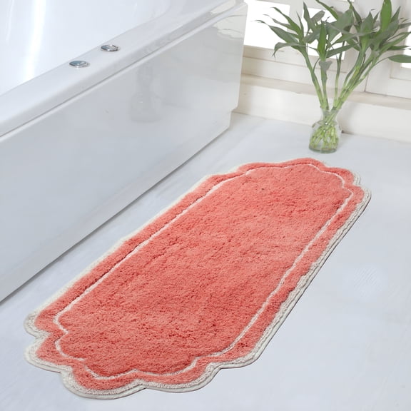 RLESO Allure Collection 100% Cotton Bathroom Rug 21x54 Runner, Super Soft Absorbent Bath Mat, Non-Slip Spray Latex Backing, Machine Washable Floor Carpet, Coral
