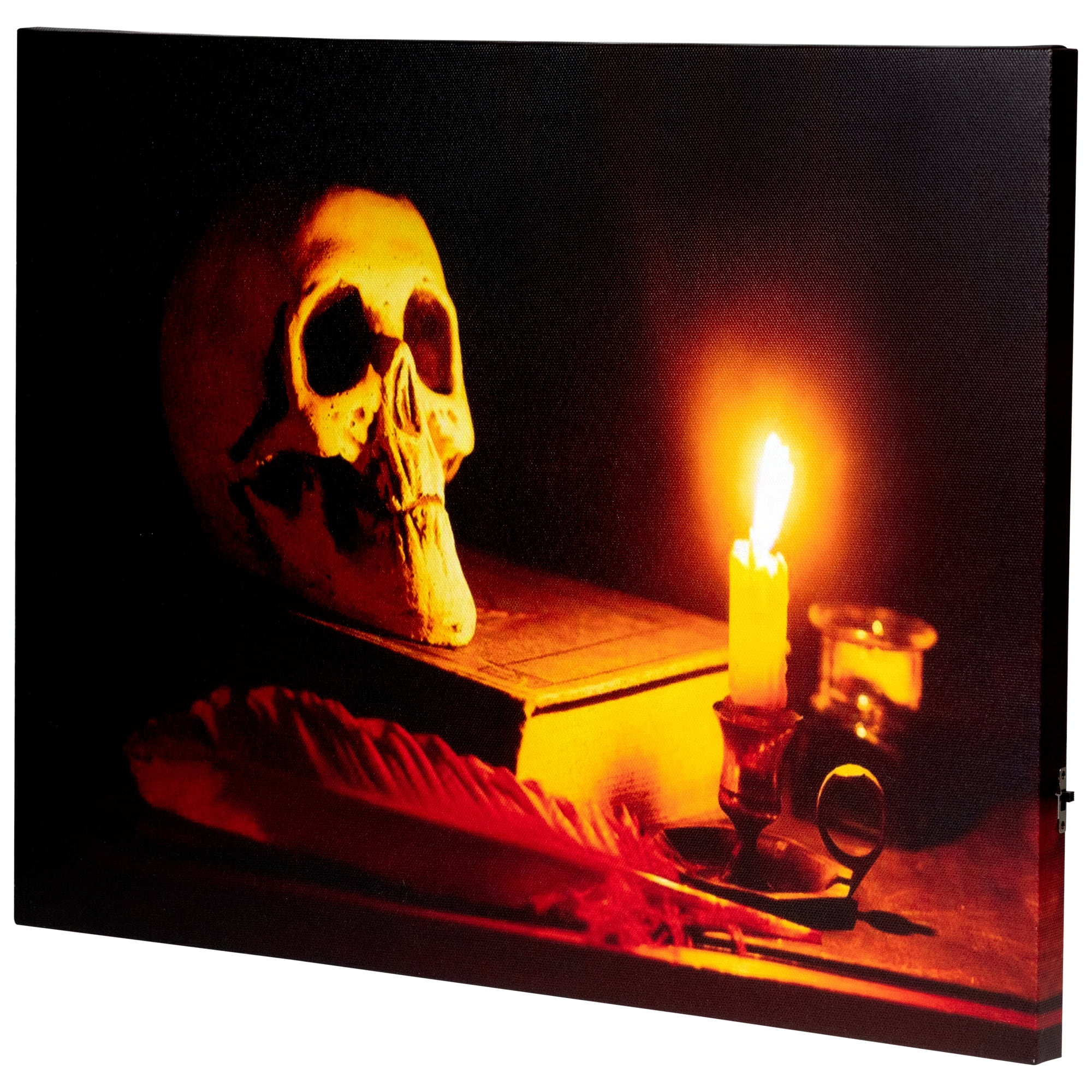 LED Lighted Antique Candle and Skull Halloween Canvas Wall Art 12" x 15.75"