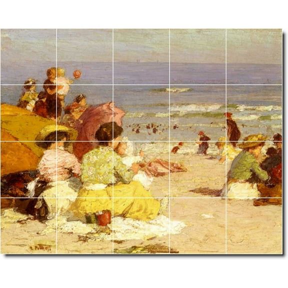 Ceramic Tile Mural-Edward Potthast Waterfront Painting 140. 21.25" w x 17" h using (20) 4.25 x 4.25 ceramic tiles