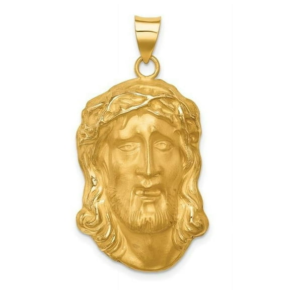 Finest Gold 14K Yellow Gold Hollow Polished Satin Large Jesus Medal Pendant