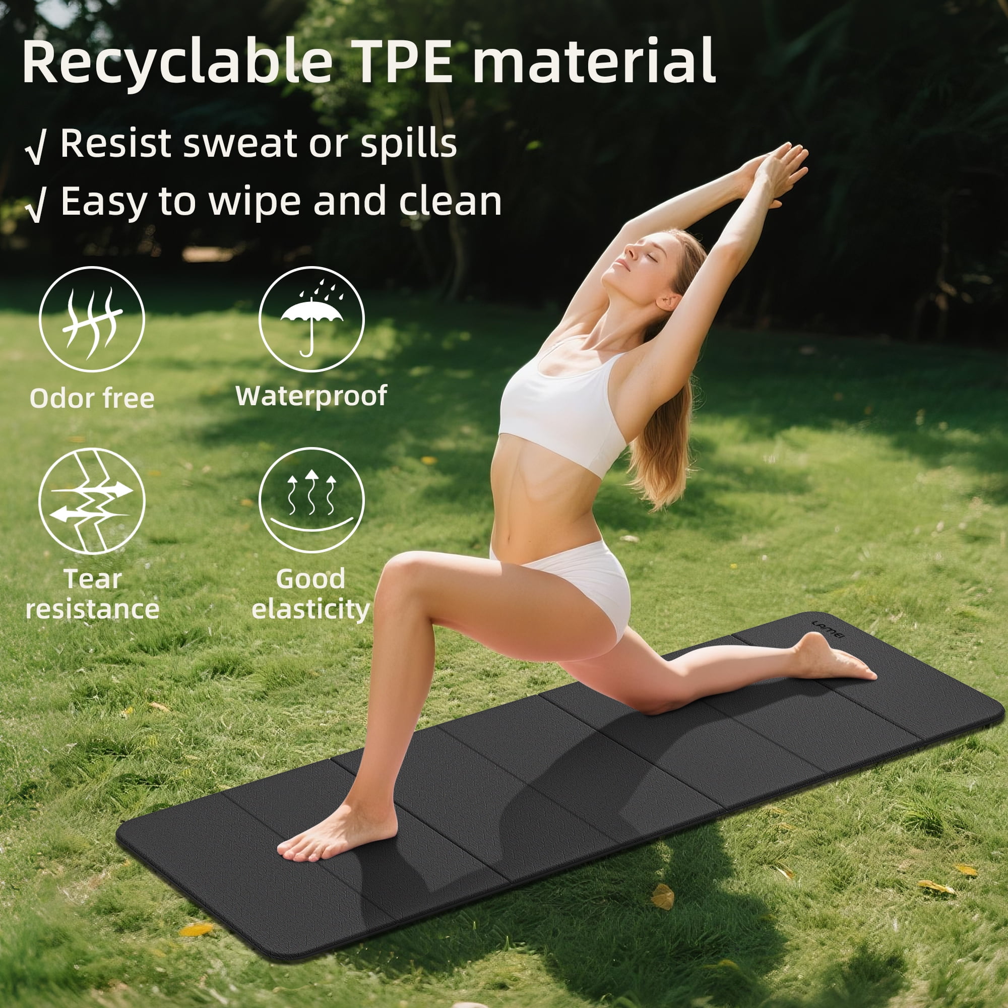 Lamei Foldable Yoga Mat, Extra Thick 1/2 inch Exercise Mat for Home Workout, Non-Slip Pilates Mats, Easy Storage, Quick Fold, No Curl(Black)