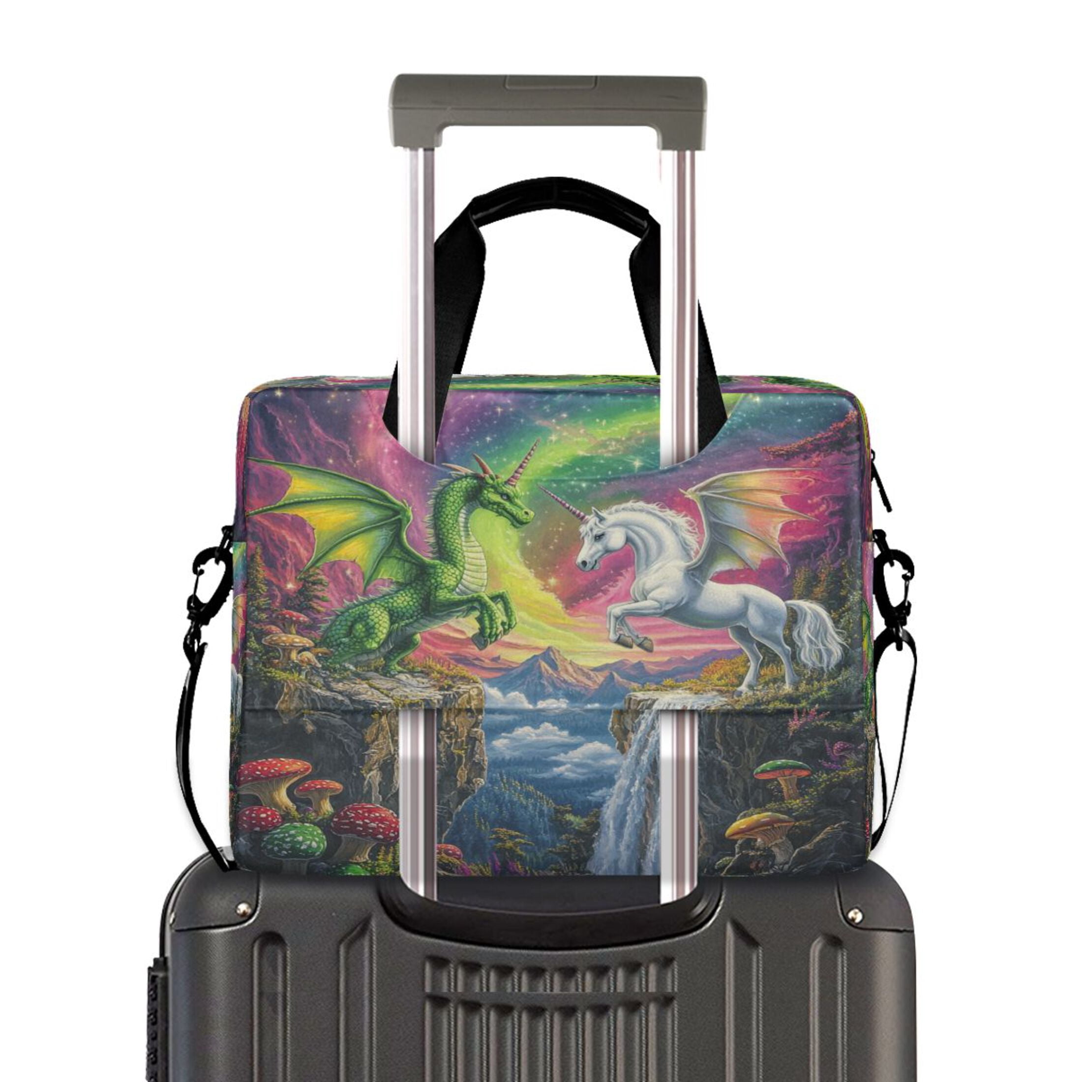 16" Laptop Tote Bag Laptop Sleeve Case Computer Briefcase for Work & Travel Green Dragon and White Unicorn
