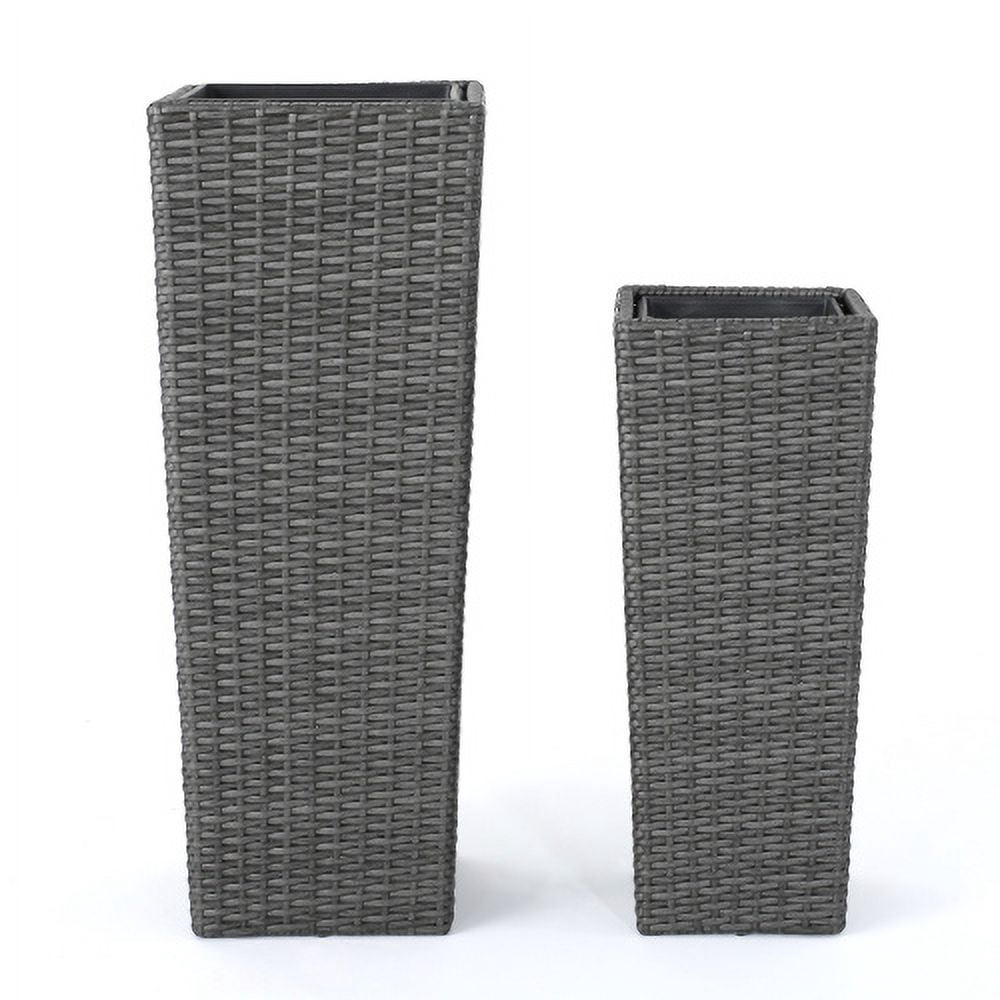 DEGUO Wicker Planters for Outdoor Plants Set of 2, 32“& 24 ” Tall Planter for Front Porch, Patio, Balcony, Indoor Usage - Square Rattan Flower Pots, Gray