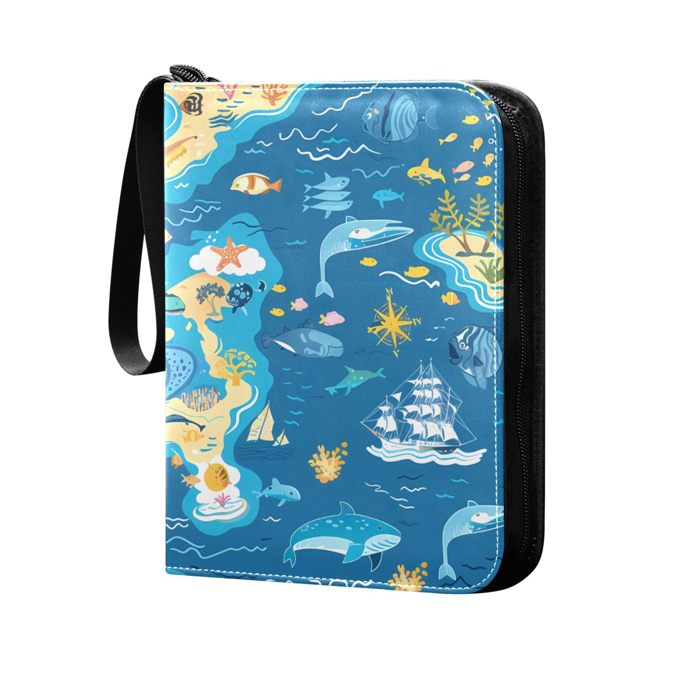 Trading Card Binder Album 400 Pockets 50 Removable 4-Pocket Pages Waterproof Sea Islands Fish Ship