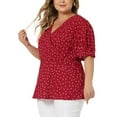 thumbnail image 4 of Agnes Orinda Women's Plus Size Valentines Day Polka Dots V Neck Short Sleeve Peplum Wrap Top 3X Red, 4 of 6