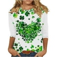thumbnail image 5 of LEKWK Womens Graphic Tees All Over Print Long Sleeve Casual Tops Cute Tops Green Hearts Shamrocks Pattern St Patricks Day Tops, 5 of 5
