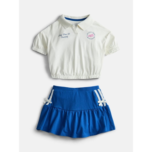 Wonder Nation Little Girls Polo and Scooter Skirt Set, Sizes 4-10