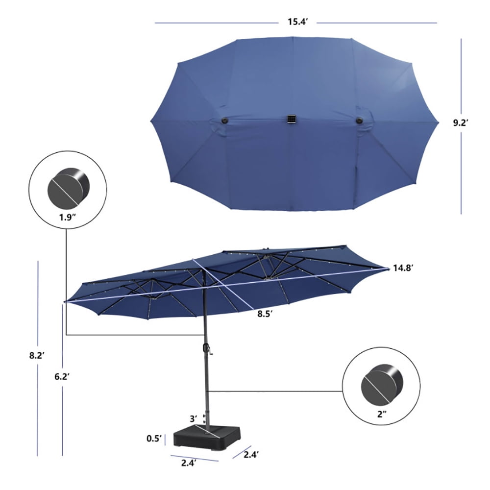 Aimee Lii 15 Feet Double-Sided Patio Umbrella with 48 LED Lights, Sunbrella Umbrella Outdoor Patio, Navy Aimee Lii 15 Feet Double-Sided Patio Umbrella with 48 LED Lights, Sunbrella Umbrella Outdoor Patio, Navy
