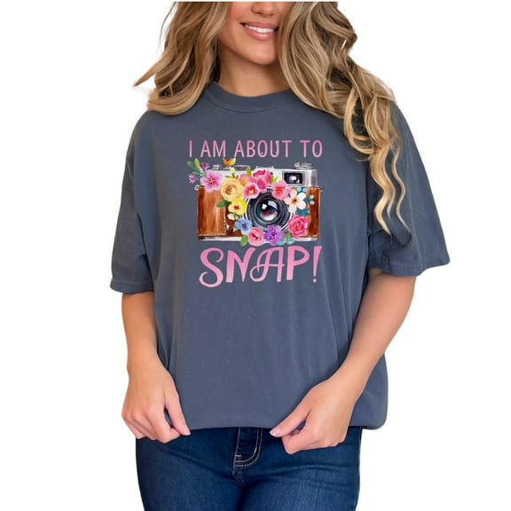 I Am About To Snap Shirt Floral Camera Graphic Tee Photography Lover T Shirt Gift for Photographers Cute Camera Print, Denim Comfort Colors T-Shirt, Small