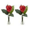 Nearly Natural Anthurium with Bud Vase Silk Flower Arrangement, Set of 2