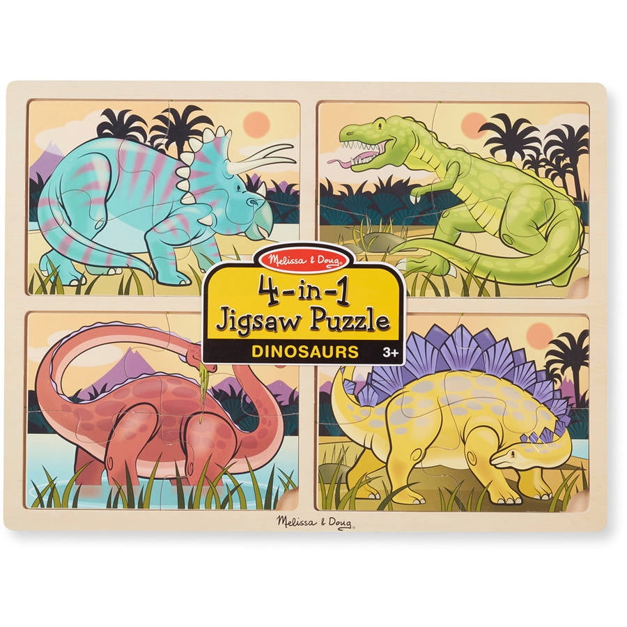 Melissa & Doug Dinosaurs 4in1 Wooden Jigsaw Puzzles With Storage Tray