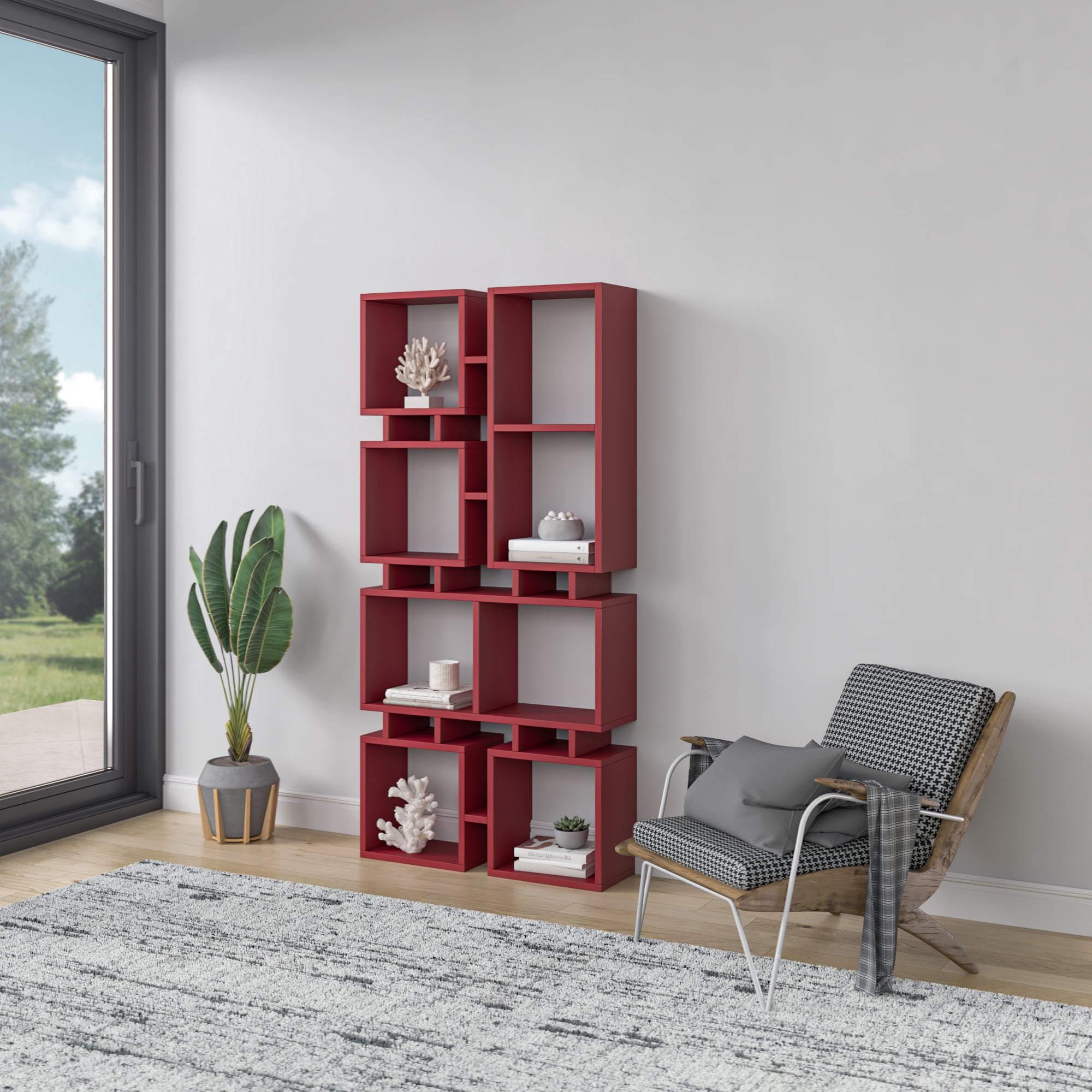 Ada Home Decor Furniture 4 Tier Open Shelf Burgundy Bancroft Modern Bookcase