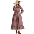 thumbnail image 5 of Prairie Dress Women, Halloween Cosplay, Halloween Costume, Halloween Outfit, Halloween Roleplay, Prairie Dress Women Floral Colonial Costume Long Sleeve American Historical Dress, Brown L, 5 of 7