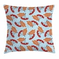 thumbnail image 1 of Rowan Throw Pillow Cushion Cover, Abstract Backdrop with Dried Leaf and Bunch of Vivid Berries Mountain Ash, Decorative Square Accent Pillow Case, 18 X 18 Inches, Light Blue Red Orange, by Ambesonne, 1 of 2