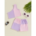 thumbnail image 3 of Suealasg Little Girl Ribbed Shorts Set Sleeveless One Shoulder Slash Neck Tank Tops Contrast Color Waist Shorts 6M 1T 2T 3T 4T Toddler Baby Girls 2Pcs Summer Clothes, 3 of 7