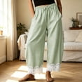 thumbnail image 2 of Sewkxo Womens Lace Trim Gingham Barrel Pants Wide Leg Elastic Drawstring Waist Lounge Pants Plaid Trousers with Pockets,Green XL, 2 of 5
