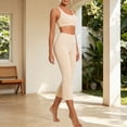 thumbnail image 4 of Women Racerback Scoop Neck Sports Bra High Waist Cropped Flare Pants 2 Piece Athletic Workout Outfit Sets Beige XL, 4 of 9