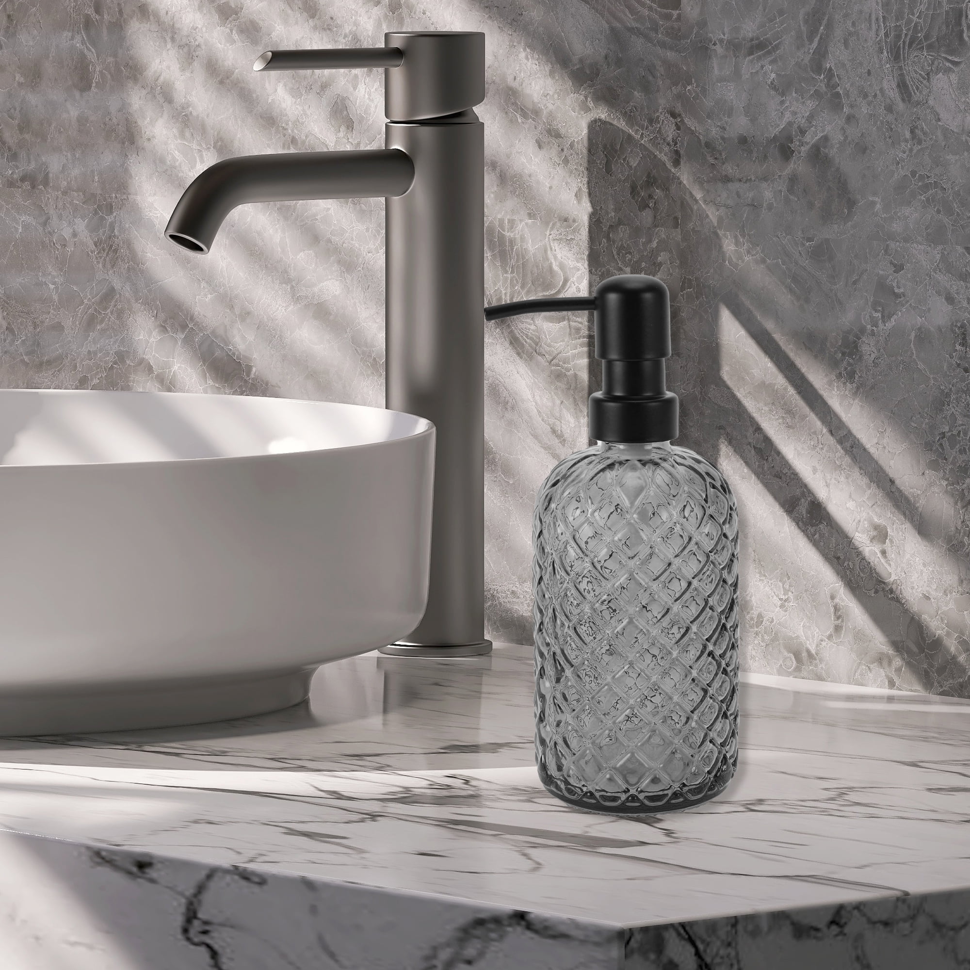 1 Pc Simple Cylindrical Soap Pump Dispenser for Bathroom 400ml Gray Black