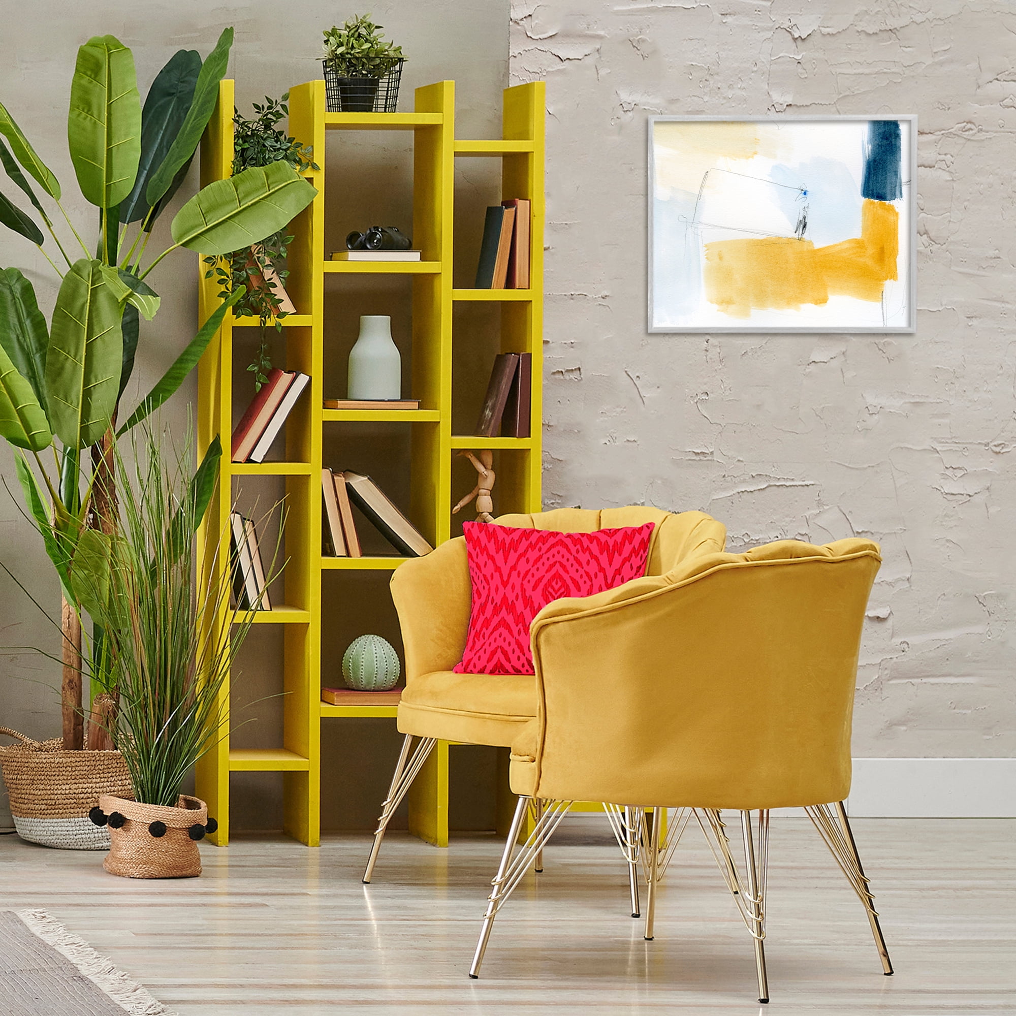 Stupell Industries Yellow & Blue Abstract Abstract Painting Gray Framed Art Print Wall Art, 20 x 16