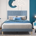 thumbnail image 2 of BTMWAY Full Size Upholstered Platform Bed with Headboard, Full Bed Frame for Kids, No Box Spring Needed, Blue, 2 of 11