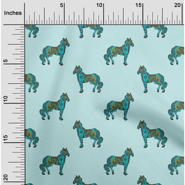 oneOone Georgette Viscose Fabric Horse Block Decor Fabric Printed BTY 42 Inch Wide