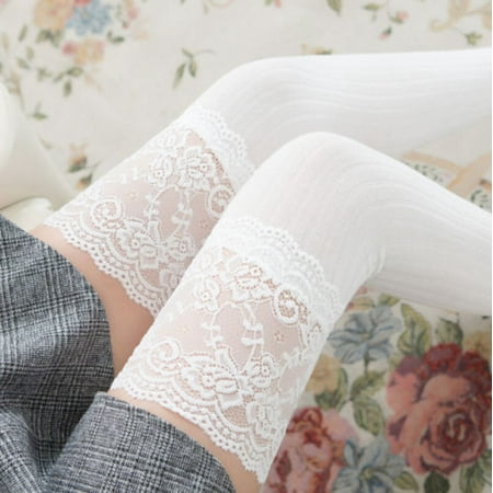 

Seyurigaoka Women Knitted Socks High Boot Socks Over Knee Lace Top Stocking