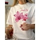 thumbnail image 1 of Camisetas para mujer, de verano, casual, manga corta, cuello redondo, con estampado, color blanco negro, blusaVintage-Inspired Floral Print T-Shirt for Women - Casual Crew Neck, Short Sleeve Top, Br, 1 of 6