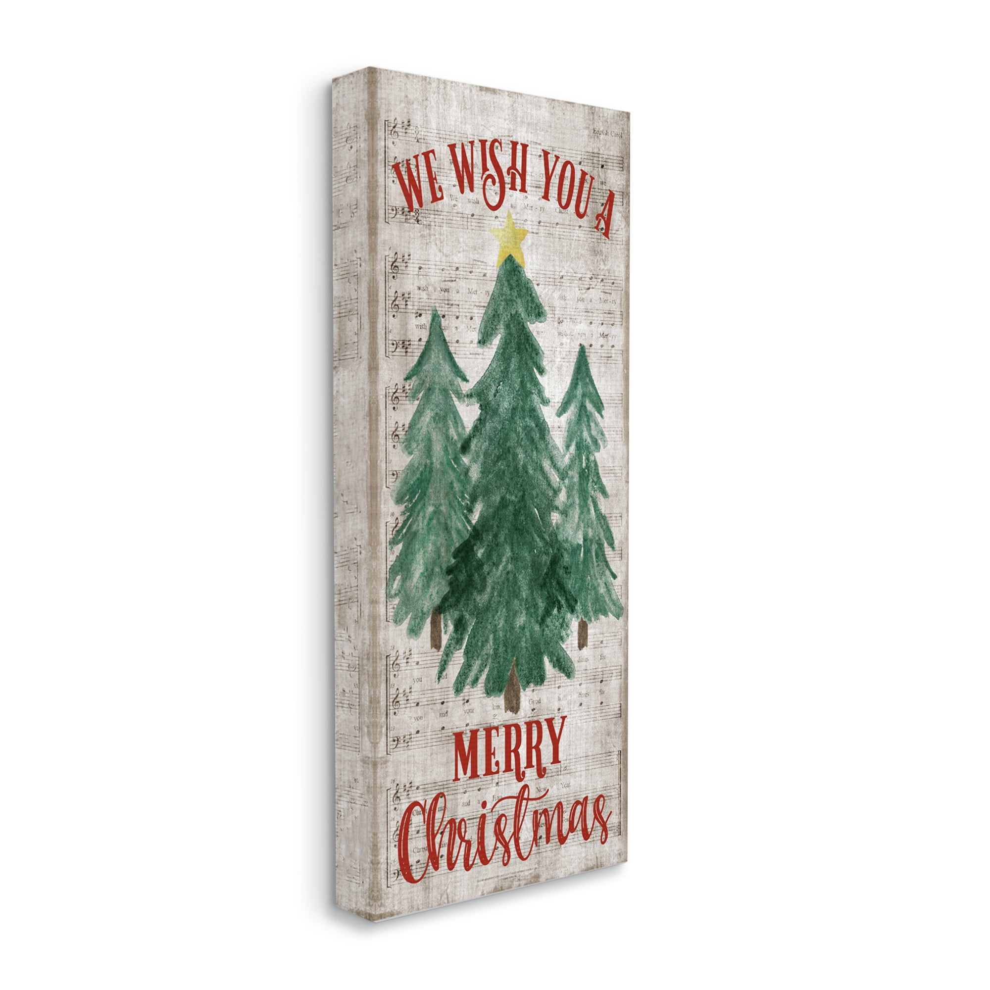 Stupell Industries Merry Christmas Sheet Music Holiday Painting Gallery Wrapped Canvas Art Print Wall Art, 10 x 24