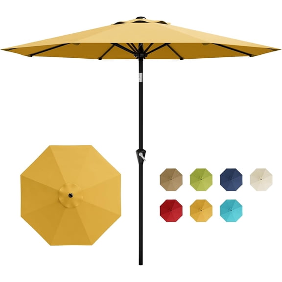 10FT Patio Umbrella - Outdoor Table Umbrella with Smooth Crank Lift, Push Button Tilt and 8 Sturdy Ribs - Market Umbrella UV Protection Waterproof for Pool, Deck, Yard, Garden (Yellow)