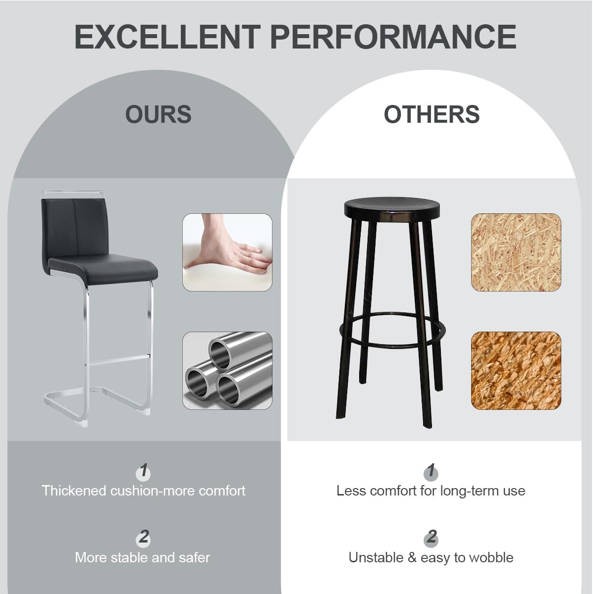 Lecut 30" Counter Height Bar Stools Set of 2, Modern Upholstered PU Leather Bar Stools with Back and Silver Chrome Plated Metal Frame, Armless Bar Chairs for Kitchen Island (Black+Silver)
