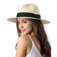 thumbnail image 1 of FURTALK Sombrero panamá de paja de ala ancha para hombre Fedora Sombreros de sol de playa de verano Sombrero de paja UPF para mujer, 1 of 1