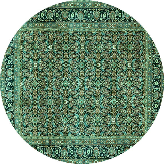 Ahgly Company Machine Washable Indoor Round Persian Turquoise Blue Traditional Area Rugs, 6' Round