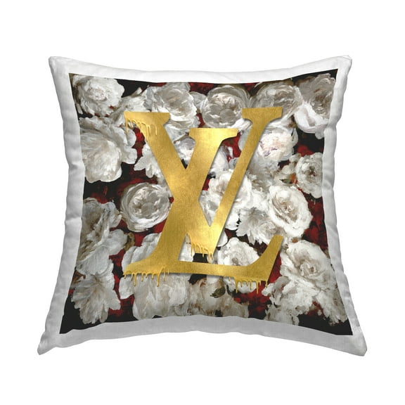 Stupell Industries Trendy Glam Drip Logo Bold Rose Blossom Design by Madeline Blake Throw Pillow