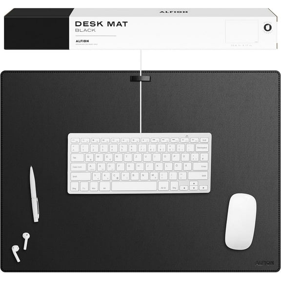 Leather Desk Mat Cable Organizer 23.6" x 17" | Premium Black Vegan Leather Desk Protector Blotter Mouse Pad with Felt Non Slip Bottom for Home Office