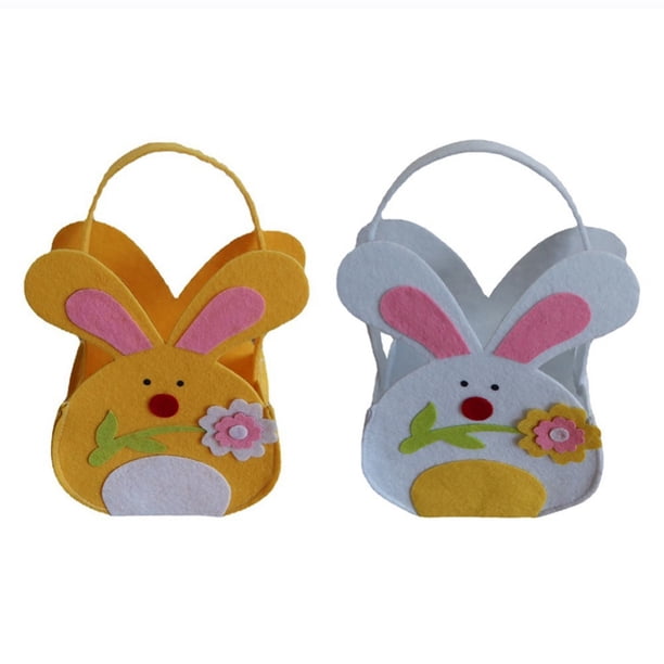 Easter Bunny Basket Easter Treat Bags 2 Piece Easter Bunny Gift Bag Storage Bag Canvas Decorative Basket Easter Storage Bag Easter Basket Stuffers for Boys & Girls (White)