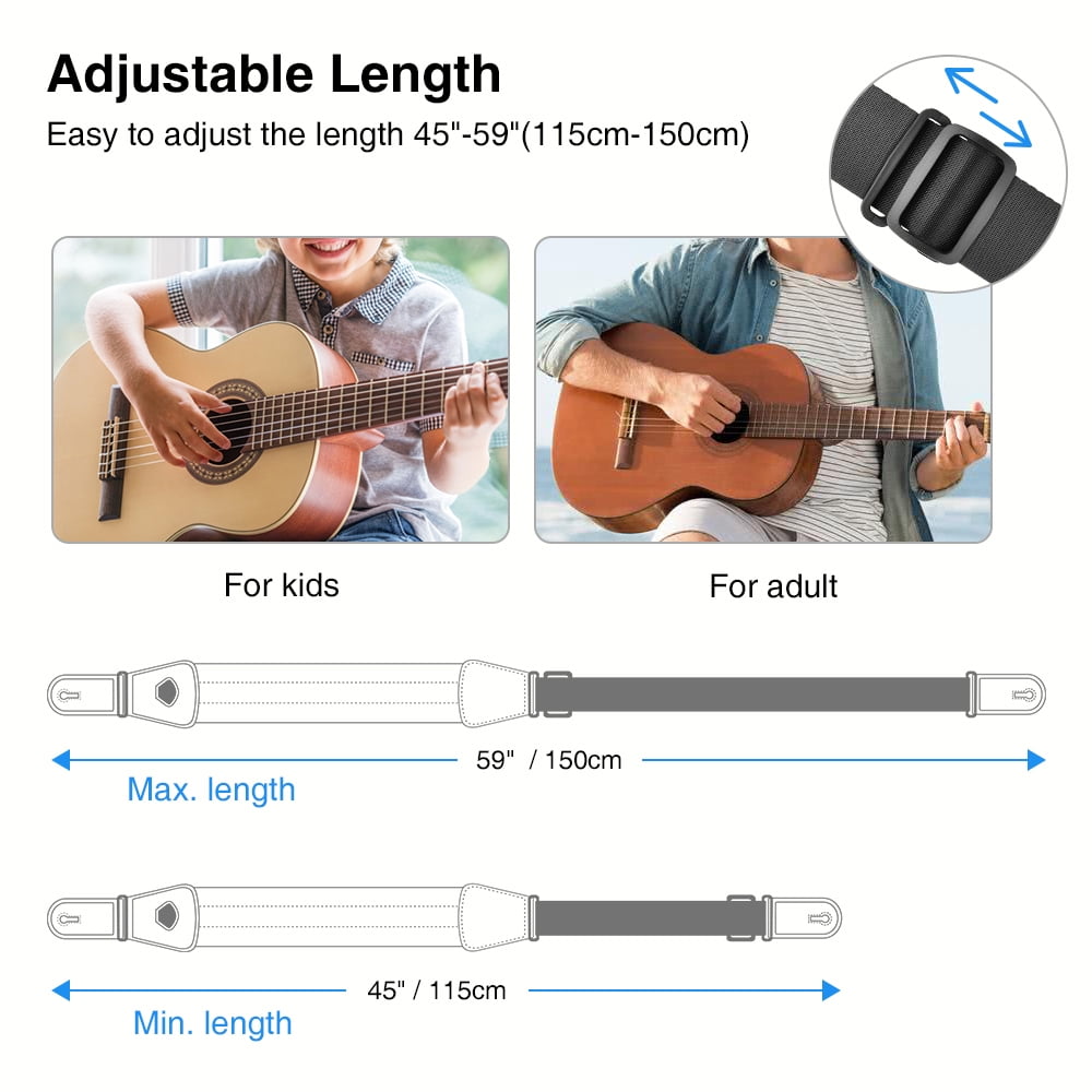 LEKATO Bass Guitar Straps for Electric Guitar & Bass 3" Wide Padded Straps Adjustable Length from 45" to 55" Bass Guitar Strap with Pick Holder 2 Safety Strap Locks & 6 Picks