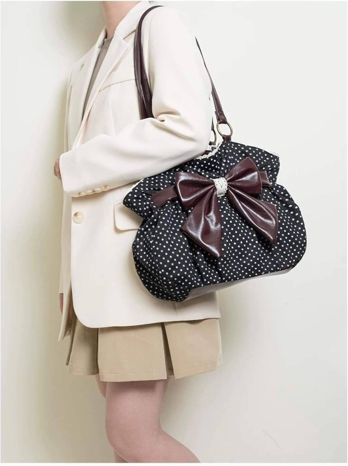 SPEKSEE Polka Dot Purse for Women Vintage Large Capacity Bow HandBag J Fashion Harajuku Gyaru Kawai Whimsical Accessories