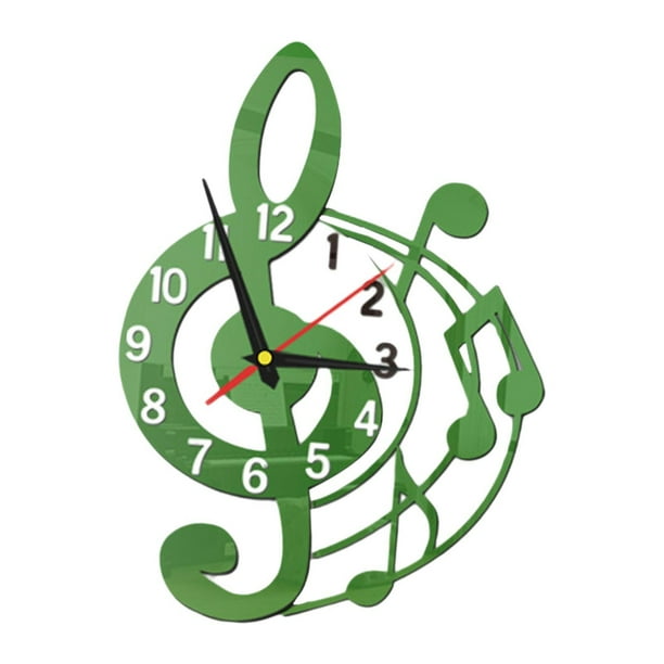 Reloj de pared con diseño de nota musical, acrílico, silencioso, para oficina, dormitorio y sala de estar. Verde