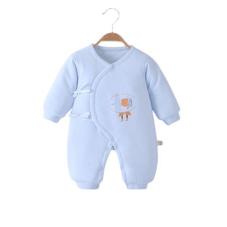 

Ehpow Newborn Fall/winter Cotton-padded Baby Padded Boneless Stitched Jumpsuit Newborn Winter Clothes Light Blue
