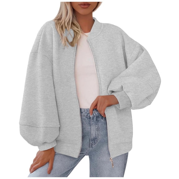 Ashirexll Womens Fleece Coats, Womens Winter Coats, Solid Color Double Pocket Long Sleeve Zipper Hoodless Stand Up Collar Outwear