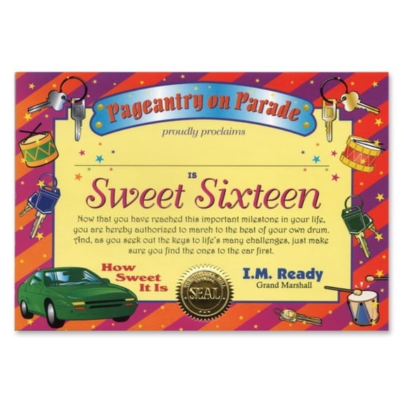 Beistle Sweet Sixteen Certificate - 5" x 7" - Set of 6