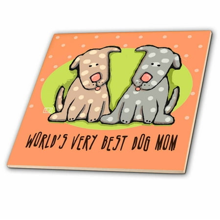 3dRose World s Best Dog Mom Cute Cartoon Puppies Pets Animals - Ceramic Tile,