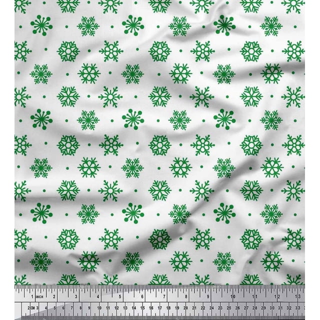 Soimoi Poly Georgette Fabric Dot & Snow Flakes Floral Decor Fabric Printed Yard 52 Inch Wide