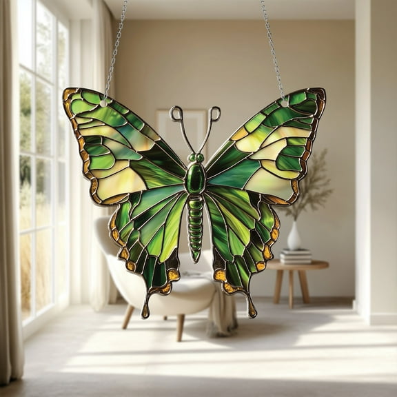 Green Butterfly Suncatcher – Handmade Window Hanging Sun Catcher – Elegant Nature-Inspired Decor