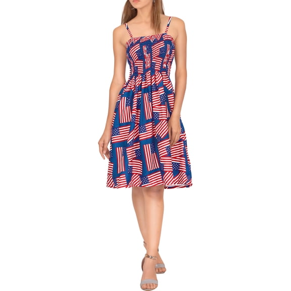 HAPPY BAY Women's Summer 4th of July American USA Flag Smocked Mini Swing Beach Dress Tube Top Patriotic Dresses for Women One Size Red, US Flag