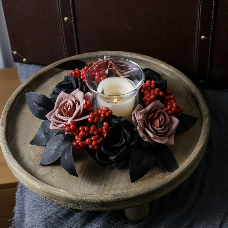 Aooww Halloween Maple Wreath Candle Rings Purple Pansy Flower