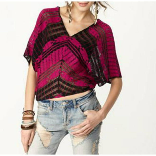 FREE PEOPLE V-Neck Pink SWEATER Striped TOP Shirt DOLMAN Knit ANTHROPOLOGIE $108